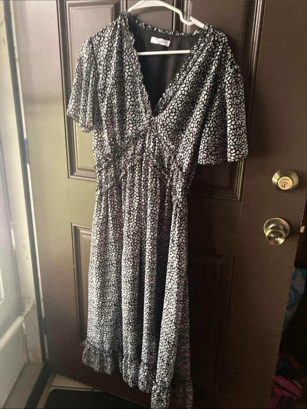 Floral Black-and-White V-Neck long dress